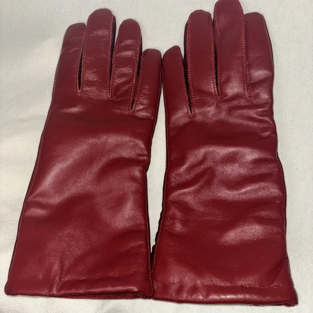 Ladies Genuine Goat Skin Leather Dark RED Gloves 6 1/2 - 7 1/2 Acrylic Lined
